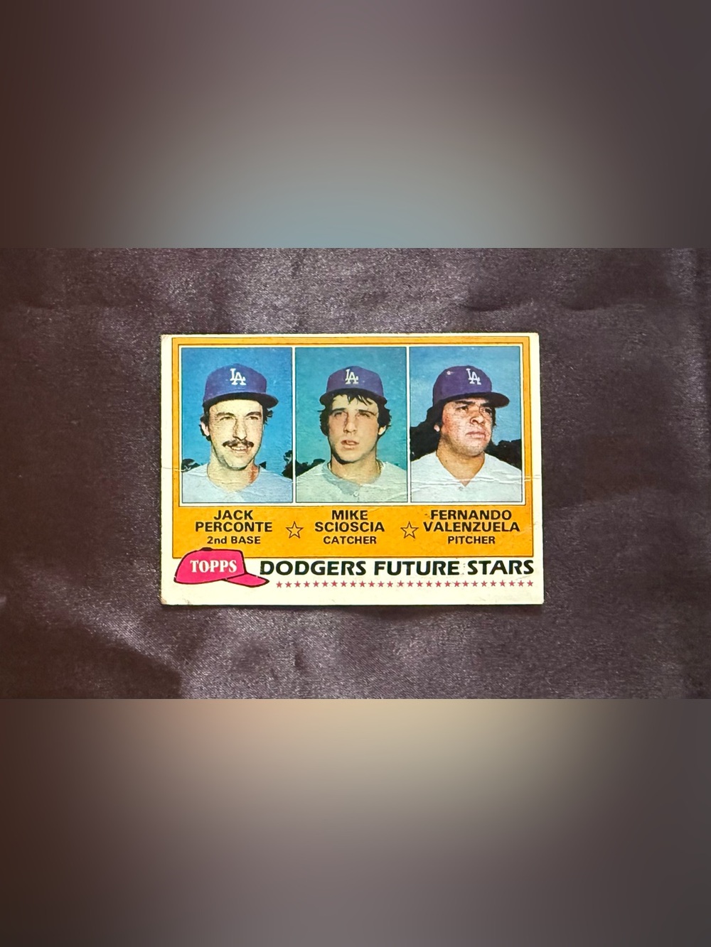 Jack Perconte, Mike Scioscia & Fernando Valenzuela #302 Topps, 1981, Rookie Card